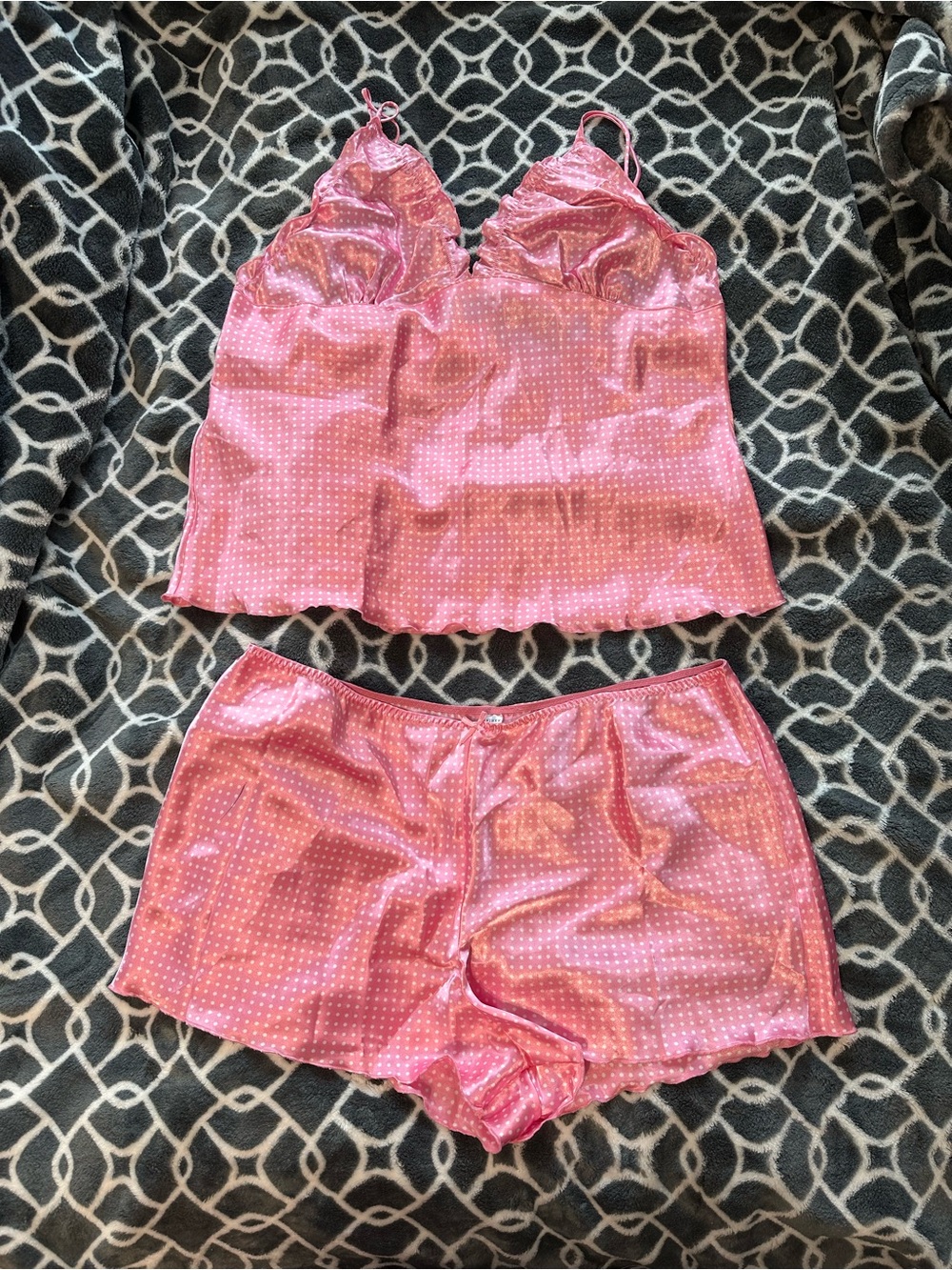 Pink Satin Polka Dot Cami & Short Sleep Set